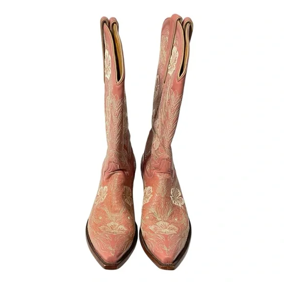 Old Gringo Boots Pink Embroidered Flowers Womens 8 Cowgirl Bride Princess Barbie - Picture 4 of 8